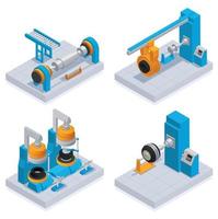 servicio de producción de neumáticos conjunto de iconos de colores isométricos vector