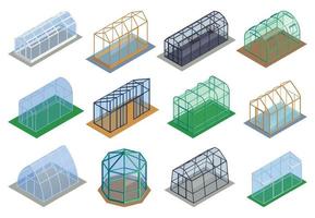 Isometric Greenhouse Icon Set vector