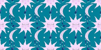 Mystical background with sun and moon.Magic astrology and the starry sky. Vector illustration for baby textiles. Seamless pattern for kids