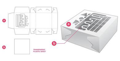 Folding cake box and cake shaped window with transparent plastic sheet die cut template vector