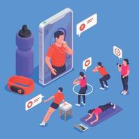 Online Fitness Workout Yoga At Home Isometric Concept vector