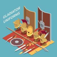 uniformes de gladiador fondo isométrico vector