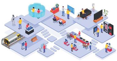 People Using Interfaces Isometric And Colored Composition vector