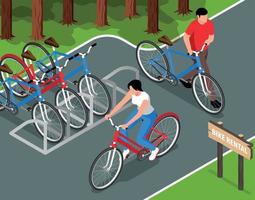 ilustración isométrica de alquiler de bicicletas vector
