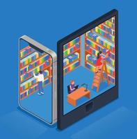 Digital Online Library Isometric Composition vector