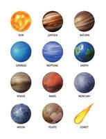 conjunto de iconos aislados de planeta espacial realista vector