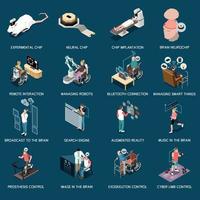 Brain Implants Technologies Isometric Set vector