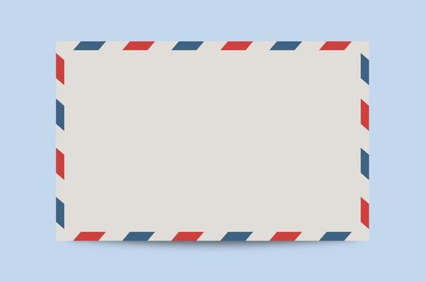 Realistic vintage postage envelope with red and blue border colours.