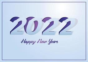 Feliz año nuevo 2022 ilustración de tarjeta de felicitación. signo de número de calendario azul y cita de texto festivo con efecto de corte de papel. vector