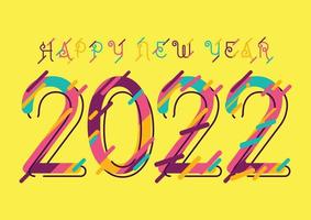 Tarjeta de felicitación de feliz año nuevo 2022 con fondo de formas de corte de papel fluido. vector de talla rosa azul amarillo. 2022 números caligráficos cortados de papel de origami y diseño de vector de texto de feliz año nuevo