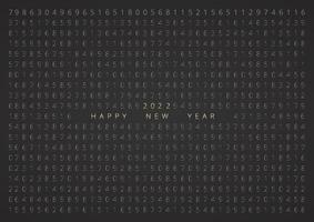 Texto de feliz año nuevo '2022' en el medio de la pantalla de la computadora llena de unos, dos, tres y ceros. La imagen tiene un fuerte efecto vintage aplicado. vector