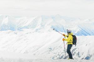 skiing in winter resort photo