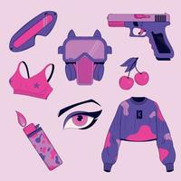 un conjunto de pegatinas de estilo cyberpunk vector