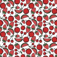 vector apple, cherry, watermelon, strawberry icons. Colored seamless pattern with red food icons