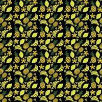 Colored seamless pattern with yellow fruit icons. vector food icons with banana, lemon, pineapple