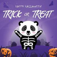 Panda uses costumes skeletons for Halloween party celebrations, funny costumes with scary Halloween backgrounds. vector