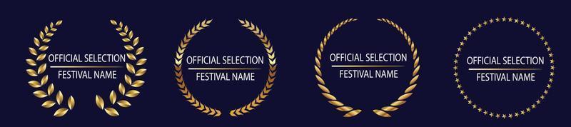 film movie award vector. laurel festival winner wreath. best cinema star icon. gold logo. celebrity branch prize. academy entertainment reel. reward emblem banner. vector