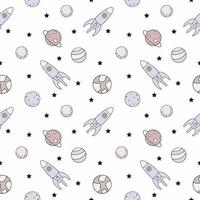 Seamless pattern with rocket and planets. Space pattern for printing on children's fabric. Background for wrapping paper. vector