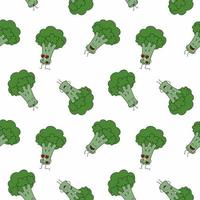 Seamless background with fun broccoli with eyes. Endless Wallpaper for printing on fabric, sewing children's clothing. vector