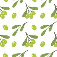 Seamless endless pattern with green olives. Background for sewing clothes, textiles, printing on fabric. Packing paper with olives. vector