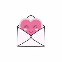 A heart in love with cute eyes in an envelope. Drawing of a heart in Japanese style. Illustration for Valentine's day. vector