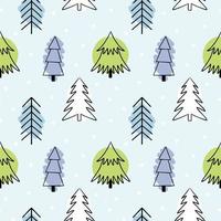 Seamless pattern for New year and Christmas. Christmas trees hand-drawn in Doodle style. Print for fabric, endless background for wrapping paper. Greeting card design vector