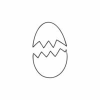 A broken egg drawn with a contoured black line. Vector Doodle illustration for the Easter holiday. Element for the design of a postcard.