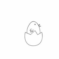 Cute chicken sitting in the shell of an egg. Vector illustration for the Easter holiday. Coloring book for kids.