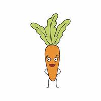 Funny carrot with eyes and smile. Funny vegetable stickers. Healthy diet. Vector flat character for children.