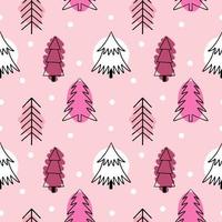 Pink seamless pattern with cute Christmas trees. Trees in the style of Doodle. Background for printing on fabric, Wallpaper, packaging paper. vector
