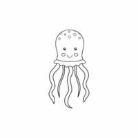 Medusa drawn with a contour. Drawing of a jellyfish with a black line. Vector coloring book for kids. Tasks for child development.