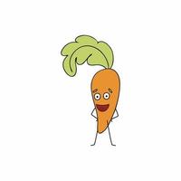 Funny carrot with a green twig. Healthy vegetables with eyes. Vector character for children in cartoon style