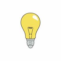 Yellow old-fashioned incandescent light bulb. Vector icon on the topic of power consumption and energy saving. Lamp in the style of Doodle.