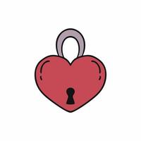 Lock for door in the shape of a red heart. Keyhole and lock. Vector sticker for Valentine's day or wedding.
