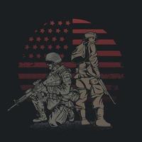 Brave Soldier With American Flag Grunge Concept vector