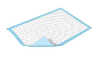 Almohadillas para incontinencia utilizadas para proteger las heces y la suciedad de los adultos. en la cama del paciente almohadillas protectoras desechables aisladas sobre fondo blanco. archivo eps realista. vector