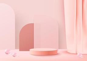 Podio rosa mínimo y escena con vector de render 3d en composición de fondo abstracto, ilustración 3d simulacro de formas de plataforma de forma de geometría de escena para exhibición de productos. escenario para producto en moderno.