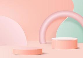 3d display product abstract minimal scene with geometric podium platform. cylinder background vector 3d rendering with podium. stand for cosmetic products. Stage showcase on pedestal 3d pink studio