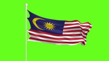 drapeau de la malaisie flottant et flottant devant un écran vert, animation du drapeau sur un écran vert video