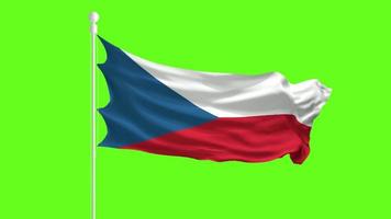 Tsjechische vlag zwaaien en fladderen voor een groen scherm, vlaganimatie op een groen scherm video