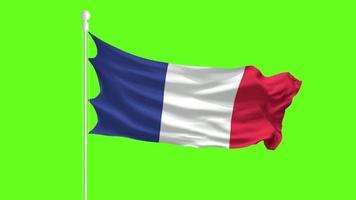 France Flag Waving and Fluttering in front of a green screen, flag animation on a green screen video