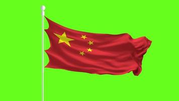 drapeau de la Chine agitant et flottant devant un écran vert, animation du drapeau sur un écran vert video