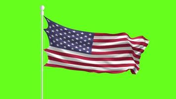 United States Flag Waving and Fluttering in front of a green screen, flag animation on a green screen video