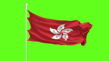 hong kong vlag zwaaien en wapperen voor een groen scherm, vlag animatie op een groen scherm video