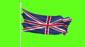 United Kingdom Flag Waving and Fluttering in front of a green screen, flag animation on a green screen video