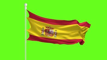 Spain Flag Waving and Fluttering in front of a green screen, flag animation on a green screen video