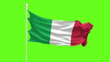 Bandera de Italia ondeando y ondeando frente a una pantalla verde, animación de la bandera en una pantalla verde video