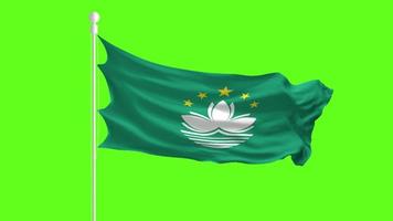 Macau Flag Waving and Fluttering in front of a green screen, flag animation on a green screen video