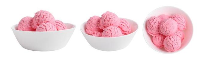 ice cream scoops in white cup on white background photo