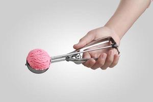 Ice cream scoop on gray background photo